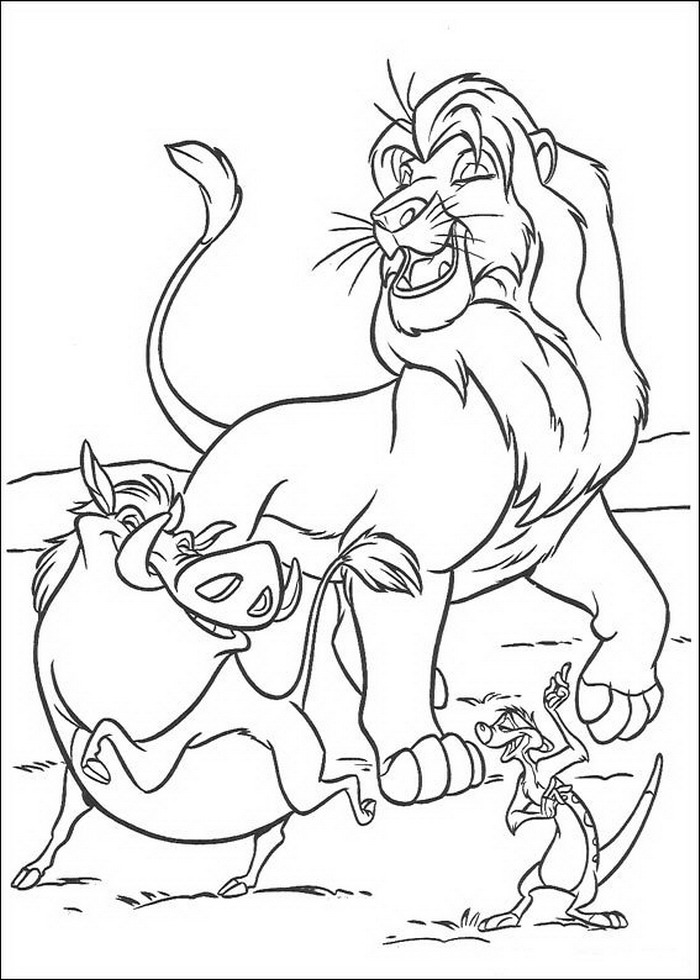 Print Simba, Timon en Pumba, de grootste vrienden kleurplaat
